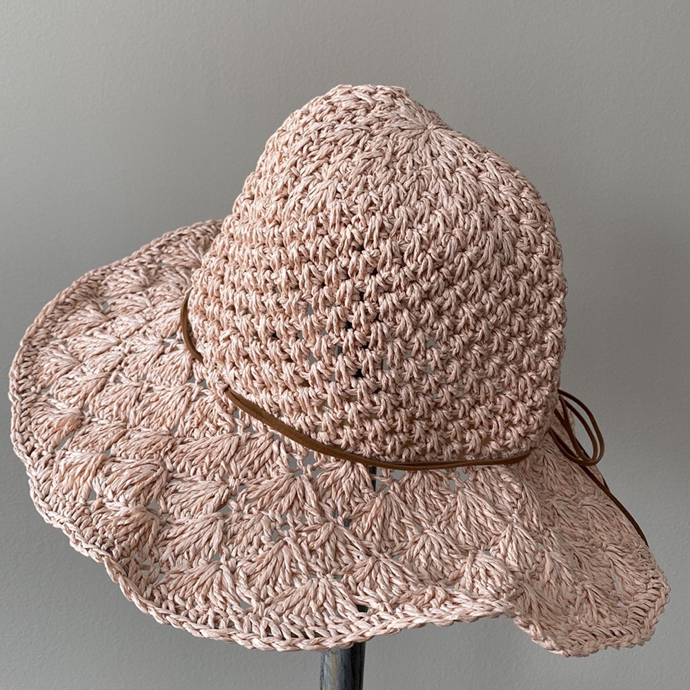 Straw Sun Hat with Bow Trim - Blush Pink - Picture 6 of 9